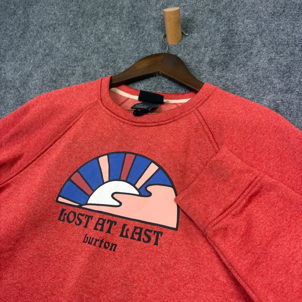 Burton Sweatshirt Mens Medium Red Lost At Last Graphic Raglan Pullover 0194